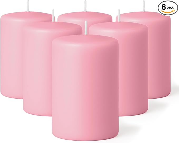 Biedermann & Sons 45-Hour Long Burning Unscented Pillar Candles, Dusty Rose, 3 x 4 Inch - Set of 6