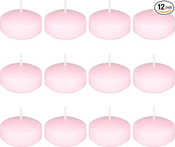 Mega Candles 12 pcs Unscented Pink Floating Candles, Hand Poured Wax Candle 2 Inch Diameter, Home Décor, Wedding Receptions, Centerpieces, Occasions, Events, Festivities, Meditations, Spas