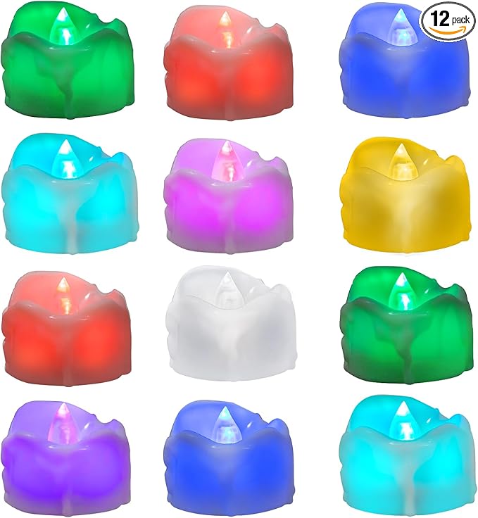 Color Changing Tealight Candles (White Base), 6H Timer (No Remote), Battery Operated Flameless LED Tea Lights, Pack of 12