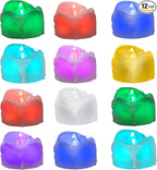 Color Changing Tealight Candles (White Base), 6H Timer (No Remote), Battery Operated Flameless LED Tea Lights, Pack of 12
