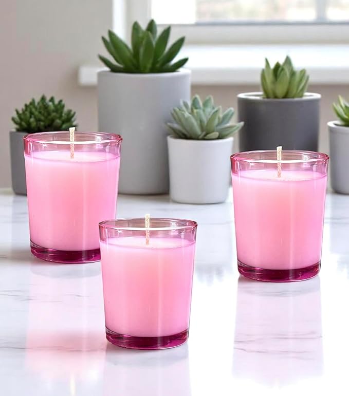 Mister Candle - Pink Color Filled Glass Votive Candles Jar, Perfect Home Decoration, Wedding Favors Hand Poured in USA (Set of 12) (Citronella)