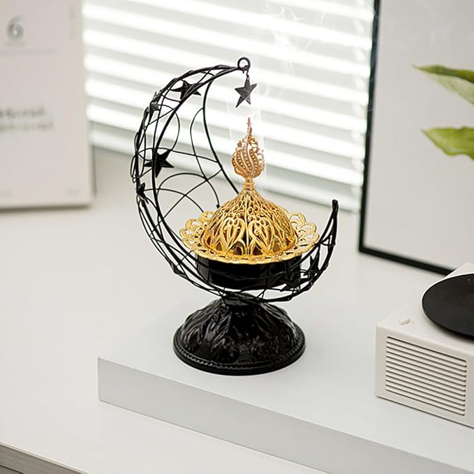 Metal Greek Incense Burner Antique Arabic Incense Censer Pot Metal Candlestick Candle Stand Incense Bowl for Aromatherapy Yoga Spa Home Decor (Black)