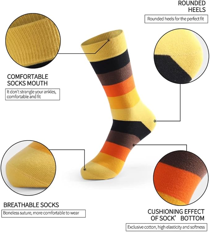 DRASEX Men's Dress Socks Funky Colorful Pattern Cotton Novelty Casual Crew Socks