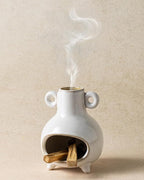 Mini Palo Santo Holder Burner, Ceramic Incense Holder for Sticks Sage Bundles Cone Incense, Chimenea Incense Dish for Yoga Meditation Home Decor, White