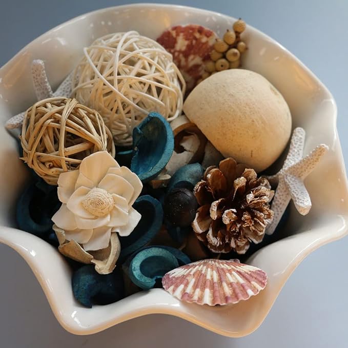 Qingbei Rina Blue Potpourri Bags,Ocean Breeze Scented Potpourri Bowl Filler Dried Flower,Home Fragrance Sachet of Petal,Coastal Seashell Decor,12oz