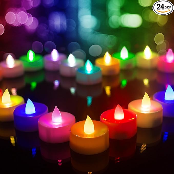 BEICHI Color Changing LED Tea Lights Bulk, 24 Pcs Flameless Tealight Candles with Colorful Lights, Battery Operated Colored Fake Candles, No Flickering Light, [White Base]