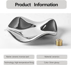 6.7 "Ceramic Incense Burner for Incense/Coil,Wavy Base with Brass -Incense Holder for Sticks,with Ash Catching Bowl for Meditation Yoga and Home Decoration (Silver)