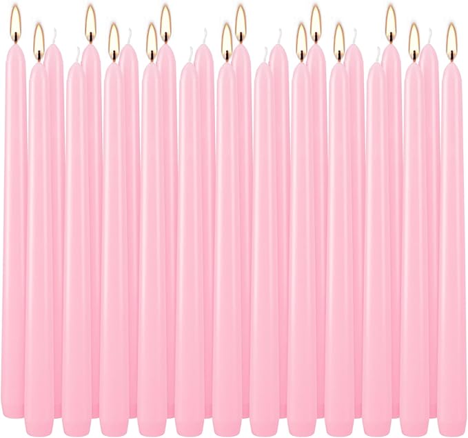 10 Inch Pink Taper Candles Set of 24, Dripless and Unscented Candle Sticks for Dinner, Shabbat, Halloween, Christmas, Wedding, 8 Hours