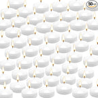 50 Pack of 2-Inch White Floating Candles - Ideal for Weddings, Home Décor, Spa Baths, and Romantic Settings.