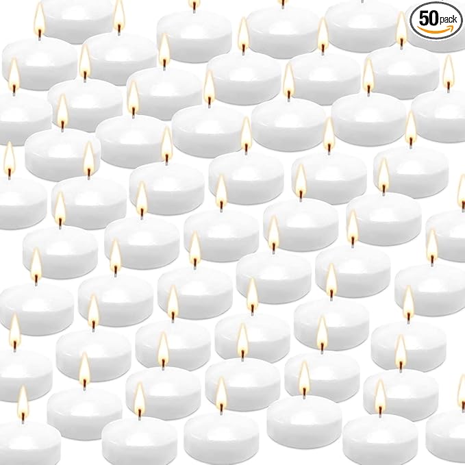 50 Pack of 2-Inch White Floating Candles - Ideal for Weddings, Home Décor, Spa Baths, and Romantic Settings.