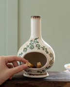 Handmade Ceramic Incense Holder，Stick & Backflow - Sage Holder for Burning ，Meditation Accessories，Easily Grab All Incense Ash (Green and Beige)