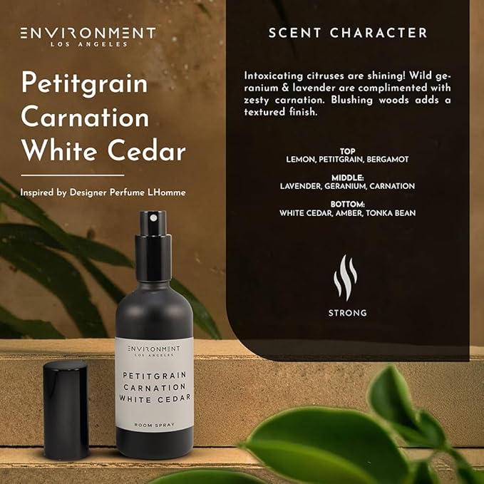 ENVIRONMENT Inspired by Designer Perfume LHomme Room Spray, 100ml Air Freshener (Petitgrain | Carnation | White Cedar) Home Fragrance Accessories, Room Perfume, Room Deodorizer, Vegan & Cruelty-Free