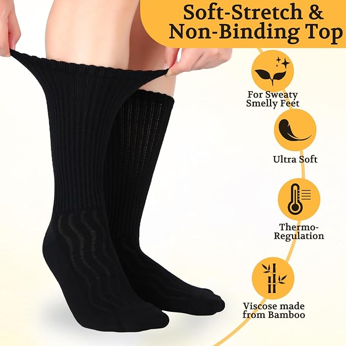 +MD Crew Socks for Men 6 Pairs, Viscose Bamboo Socks, Mens Dress Socks with Soft Cushioned, Smell Control, Black White