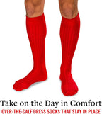 Merino Wool Dress Socks for Men – Over-the-Calf, Ribbed Wool Dress Socks for Size 8-12 – Breathable, Reinforced Heel and Toe