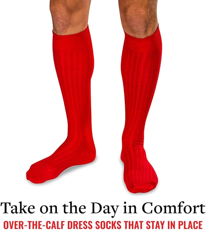Merino Wool Dress Socks for Men – Over-the-Calf, Ribbed Wool Dress Socks for Size 8-12 – Breathable, Reinforced Heel and Toe