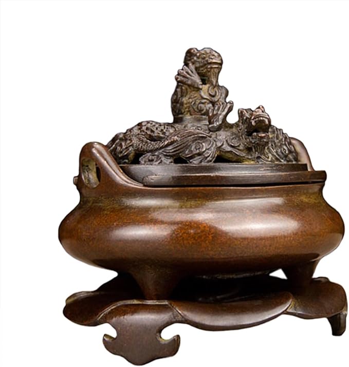 Copper Incense Burner Chinese Brass Incense Burner Kit Traditional Zen Incense Burner Antique Style Office Yoga Home Decor 5.3 * 3.9 * 5.7IN 6.2LB