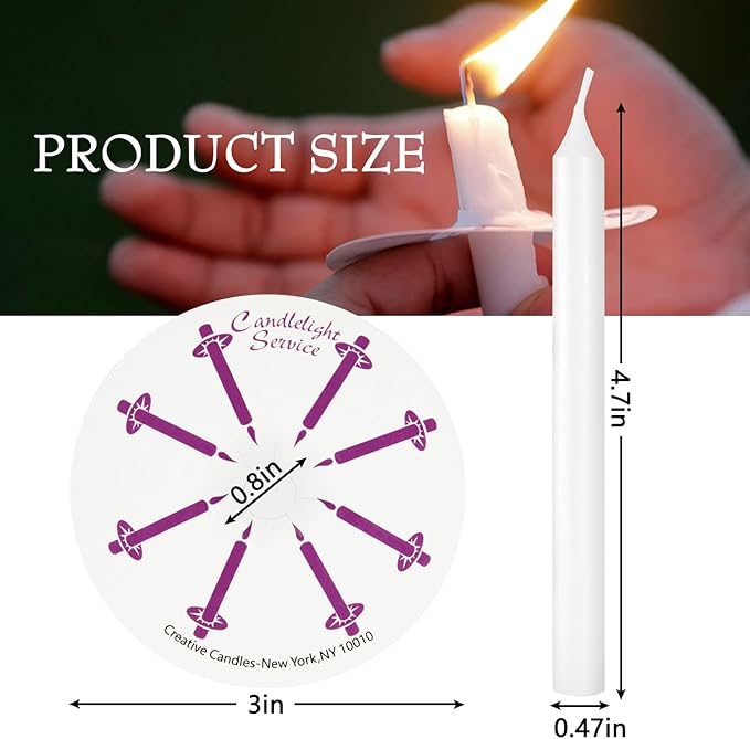 200 White Taper Candles with Drip Protectors Smokeless and Unscented 4.7'' H X 0.47'' D- Handheld Drip Guard,Church for Prayers, Vigil,Memorial Services, Religion,Shabbat, Prayer Candles