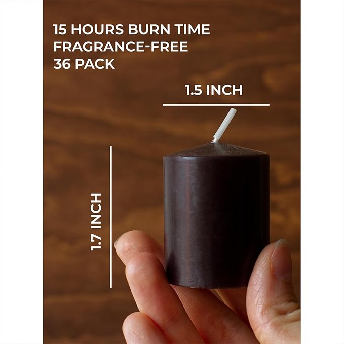 CANDWAX Long Lasting Unscented Black Votive Candle Set of 36 - Perfect as a Halloween Candles Bulk Pack - 1.5x1.7 inch Black Votives