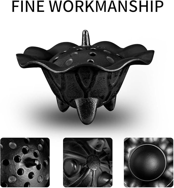 AIMITOFO Cast Iron Incense Burner - 4 in 1 Incense Burner Holder Set - Lotus Leaf Shape Ash Catcher with Lid for Ritual Purpose, Decor, Etc...
