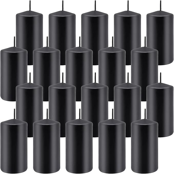 Set of 20 | 2-Inch Wide x 4-Inch Tall Black Pillar Candles - Decorative Unscented Pillar Candles, Long Burning Dripless Candle for Home Decor, Smokeless Large Pillar Candle for Wedding.