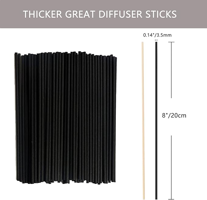 HOSSIAN Reed Diffuser Sticks - Reed diffusers-Reed Sticks -Diffuser Glass Bottles-Diffuser Refills- Natural Rattan Wood Replacement for Aroma Fragrance (7.87" *3.5mm Black and Beige)