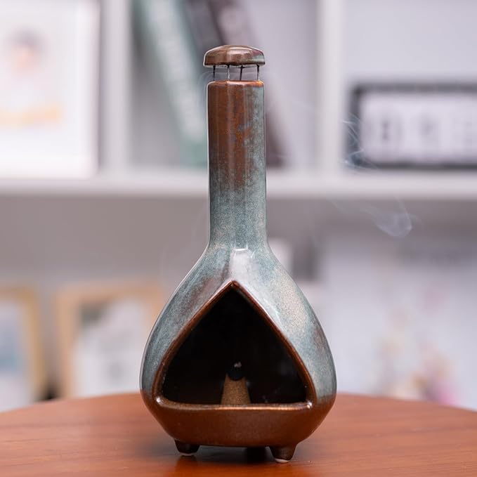 Premium Ceramic Palo Santo Holder & Smudge Bowl-Mini Chiminea| Multi-Purpose Burner for Sage Sticks, Incense Cones, Copal & Candles|Energy Cleansing, Yoga Meditation Accessories|Anxiety Relief