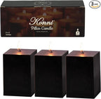 KONNI Square Black Pillar Candles Set of 3, 2.8"x 4" Unscented Pillar Candles Bulk, 30 Hours Long Burning Candles, Smokeless Dripless Large Candle for Wedding, Home Decoration, Parties, Spas, Dinner
