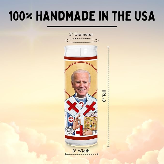 Biden Celebrity Glass Jar Candle – Unscented Handmade Soy Wax Votive Candle – Unique Gift for Public Figure Fans – Home Decor Collectible for Living Room & Office – 8 Inch