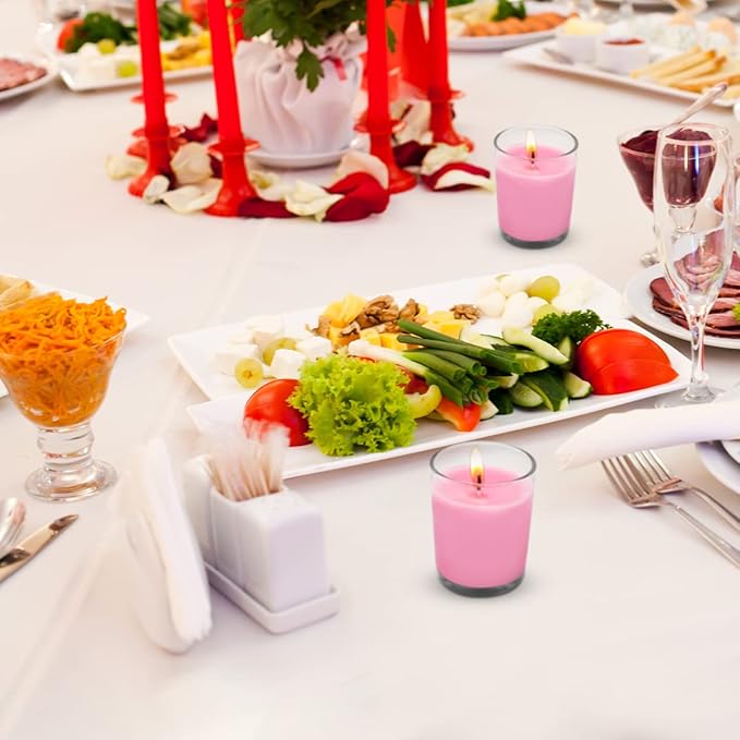 Set of 20 Pink Votive Candles Clear Glass Filled Unscented Soy Wax Candle for Home Spa Weddings Romantic Holiday Party and DIY