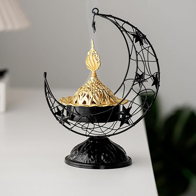 Metal Greek Incense Burner Antique Arabic Incense Censer Pot Metal Candlestick Candle Stand Incense Bowl for Aromatherapy Yoga Spa Home Decor (Black)