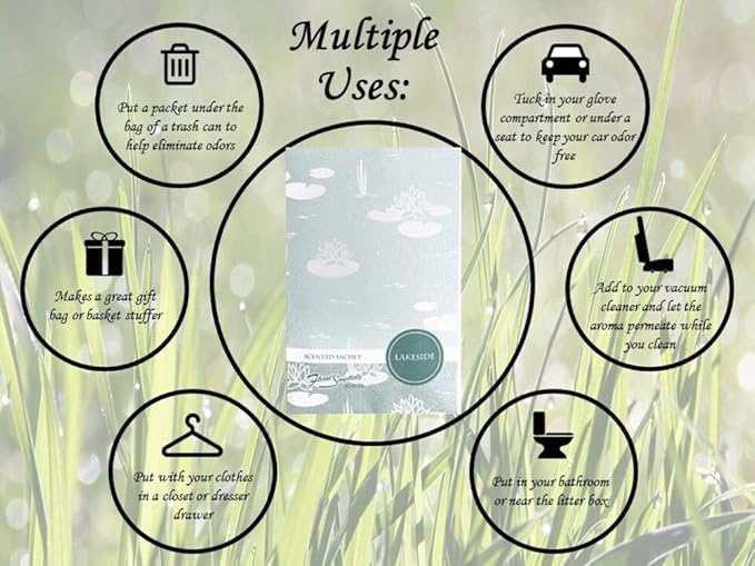 Lakeside Scented Sachets Pack of 3, Spring and Summer - Long-Lasting Scented Bags, Home Fragrance, Air Freshener & Deodorizer for Closet, Room, Drawer, or Cars, Made in USA