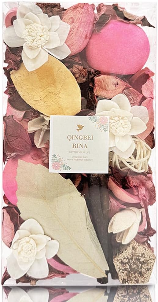 Qingbei Rina Potpourri Bags, Eucalyptus Scented Potpourri Bowl Filler Dried Flower,Pink Decorative Vase Filler, Home Fragrance Petal,Bathroom Vase Decor, 10oz
