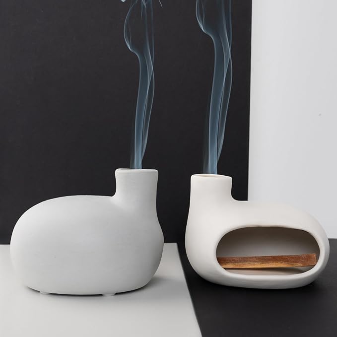 Terracotta Palo Santo Holder - Modern Incense Burner, Cone Burner, Tabletop Fireplace - Purify and Energize Your Home with Fragrant Palo Santo Wood, Sage - Perfect for Meditation and Yoga