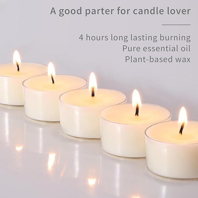 Blossom Jasmine Scented Tea Lights Candles 12 Pack, 4-5 Hours Natural Palm Tea Candles Bulk for Home Scented, Small Tealight Votives for Home Aromatherapy, Baby Shower Favors
