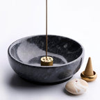 Marble Incense Holder Bowl with Brass Burner – Natural Hand-Polished Stone Incense Burner for Sticks, Cones, Palo Santo & Sage – Ash Catcher for Meditation, Yoga & Home Decor
