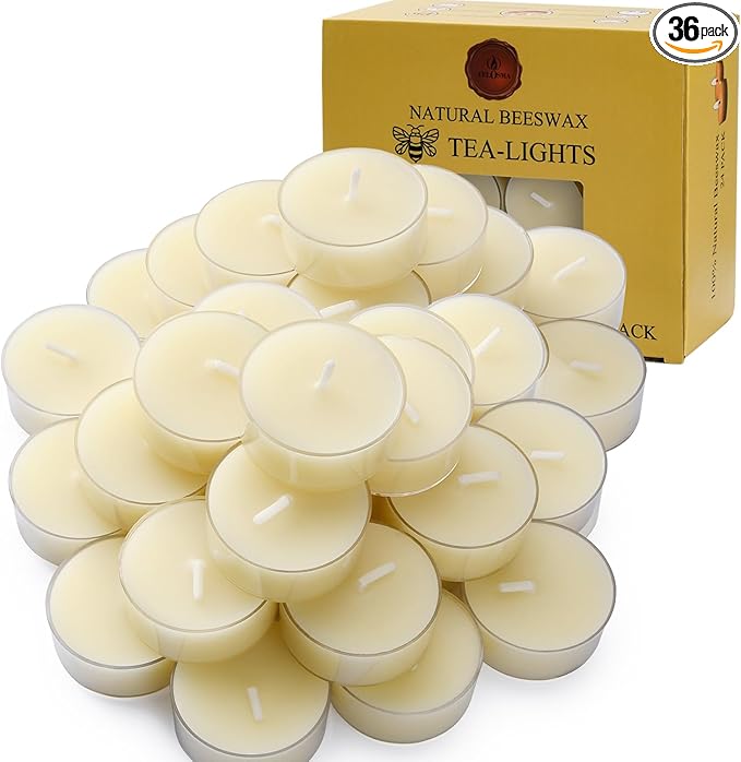 36 Count Pure Beeswax tealight Candles Bulk -Small Beeswax Candle Natural Scent Organic Smokeless Candle - Off White