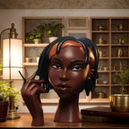 10 Inch Head Incense Burner Black Woman, Exquisite and Elegant Incense Burner,Unique Home Gift Table Accessories,Calm Room Waterfall Decoration (Black Woman with Hair Tie)