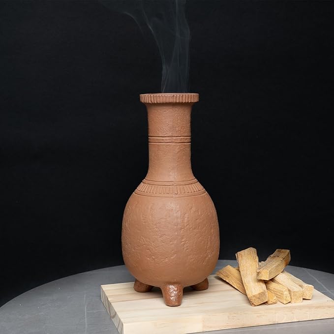 Handmade Terracotta Palo Santo Holder Burner for Smudging and Meditation - Mexican Style Chiminea Clay Incense Dish for Wiccan Altar and Negative Energy Cleansing