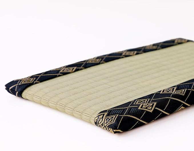 Asayu Mini Tatami mat Made of Real Igusa Rush Grass, Made in Japan, for Bonsai, Doll Stand, Coaster, Incense Holder (Black)