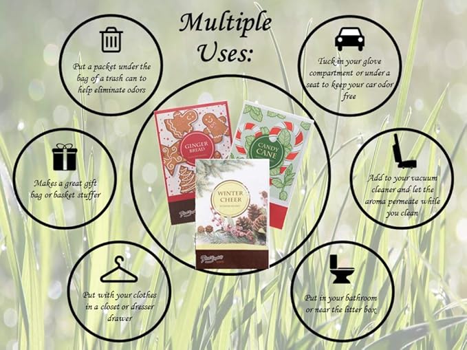 Simplicity Sachets Scents of The Season 3 Gingerbread, 3 Candy Cane, 3 Winter Cheer - 9 Pack - Long Lasting, ECO-Friendly Home Fragrance Perfect for Any Space