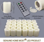 Set of 24 LED Votive Candles with Timer and Remote (Ivory Body with Warm White Glow) - Flickering Flameless Votive Candles Battery Operated - Bulk Rustic Wedding Decorations Reception Table