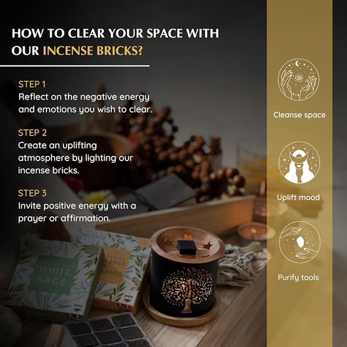 White Sage & Palo Santo Incense Bricks with Taj Exotic Burner by Aromafume | 2x9 Bricks | Sage Incense for Cleansing Negative Energy & Protection | Sage for Smokeless Smudging, Spiritual Cleansing