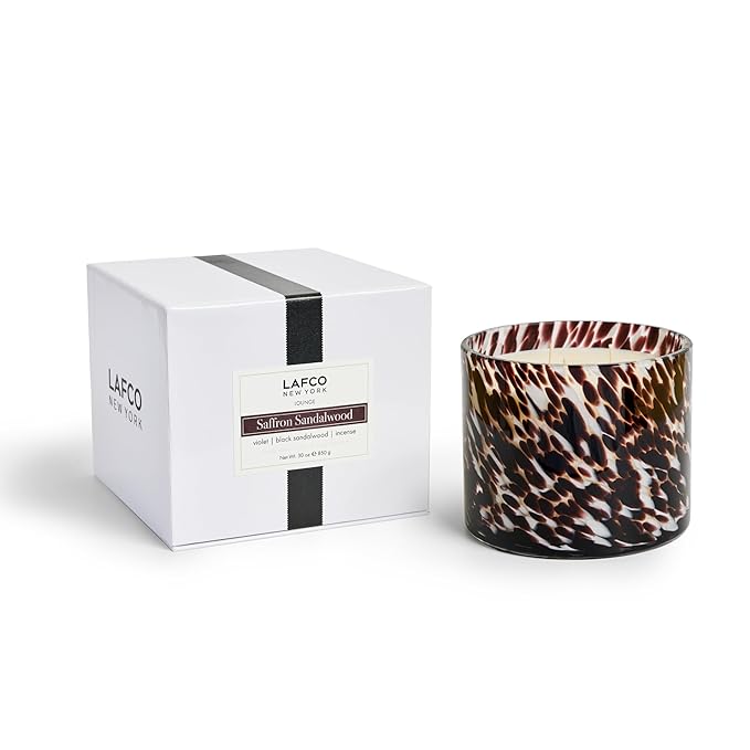 LAFCO New York Fall 3-Wick Candle, Saffron Sandalwood - 30 oz - 120-Hour Burn Time - Reusable, Hand Blown Glass Vessel - Made in The USA