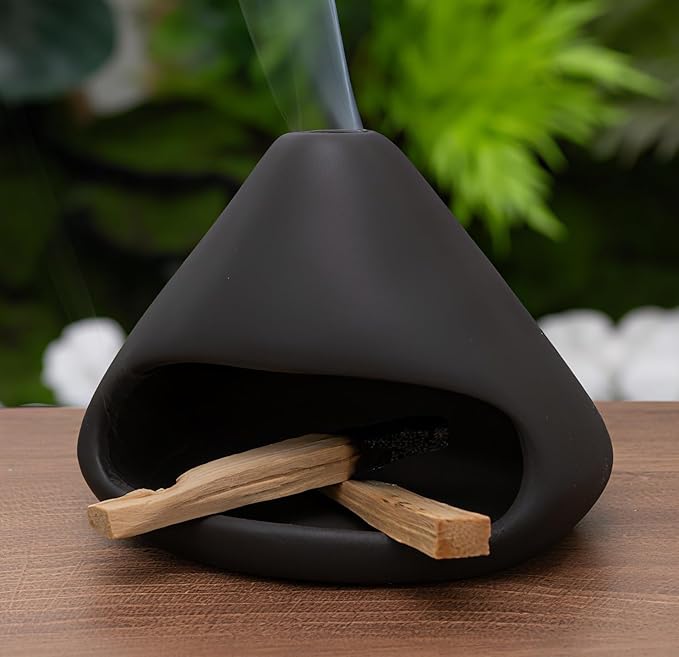 Palo Santo Holder Incense Burner-Zongzi Clay Smudge Bowl with Chimney, Mini Ceramic Fireplace for sage、Cone Burning, Aromatic Home Decor, Ceramic ash Tray, Anxiety Relief Meditation for Women