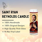 Ryan Celebrity Glass Jar Candle – Unscented Handmade Soy Wax Votive Candle – Unique Gift for Movie Lovers – Home Decor Collectible for Living Room & Office – 8 Inch