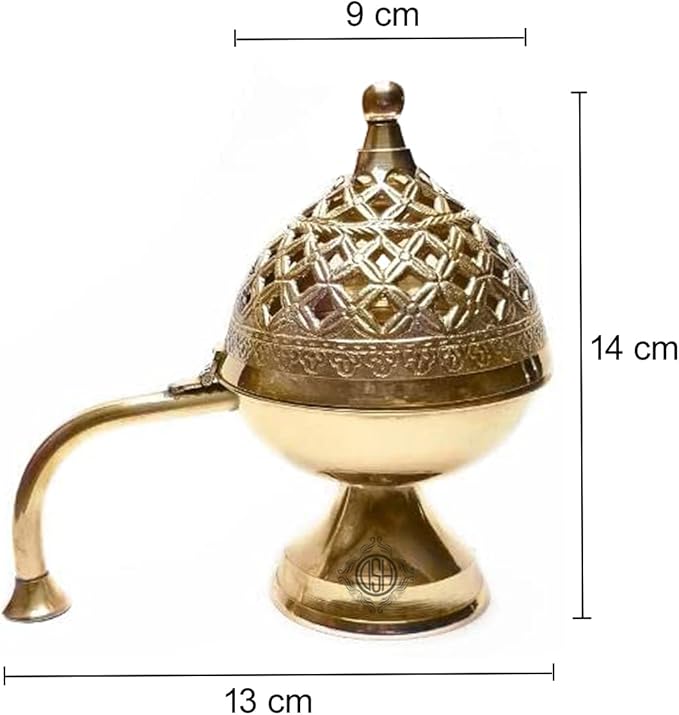 DSH CRAFTING YOUR CURIOSITY Dsh Home Purifying Brass Dhuna Loban Burner Dhooni Dhoop Dani Dhuni Brass Table Dhoop Dani Incense Burner for Loban. (Medium)