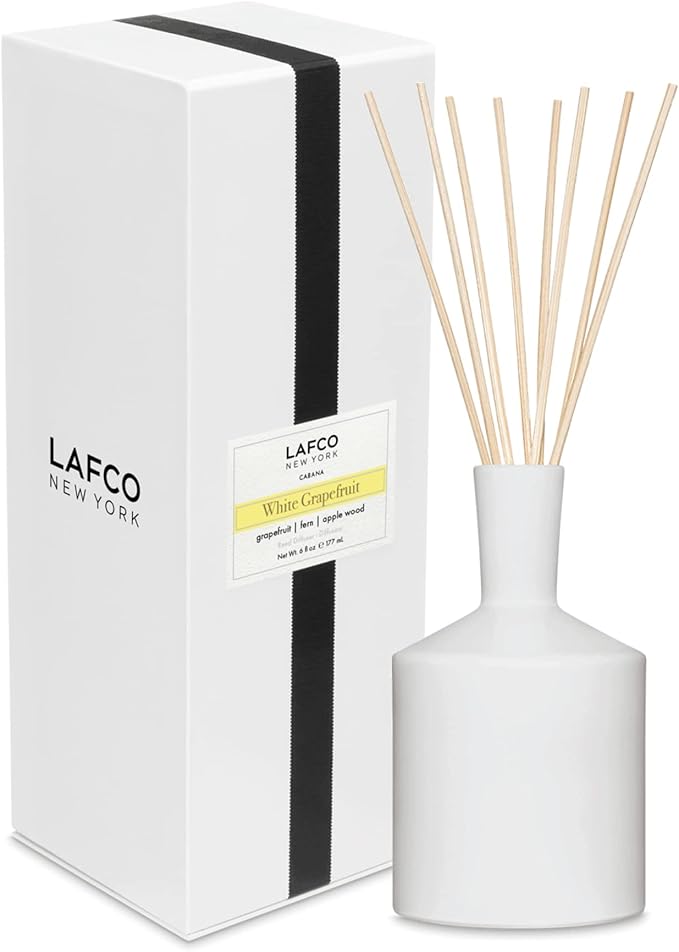 LAFCO New York Classic Reed Diffuser, White Grapefruit - 6 oz - Up to 3 Months Fragrance Life - Reusable Glass Vessel - Natural Wood Reeds - Made in The USA