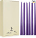 New Burning Formula Unscented Dripless 12-Inch Taper Candles Set of 12 - Purple, for Wedding, Dinner - Smokeless, Long Burning - Hand Poured, Colored Tall Candlesticks - Púrpura