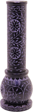 Marble Soapstone Black Incense Stick Holder | Candle Burner | Tea Light Holder - Round Incense Holder Decorative Home and Office Decor - (3 x 3 x 10 Inches)