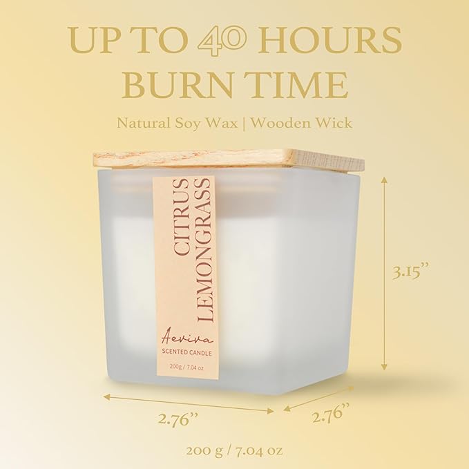 Scented Candle, 7.04 oz Citrus & Lemongrass Aromatherapy Candle, Natural Soy Wax with Wooden Wick, Candles for Home, 45 Hours Burn Time, Scented Jar Candle Gifts